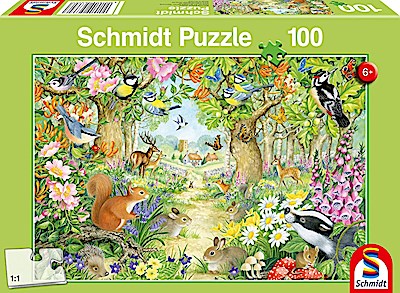 Tiere im Wald. Puzzle 100 Teile