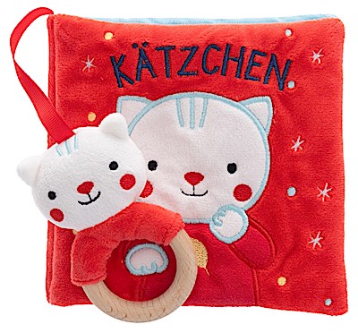 Mein erstes Stoffbuch mit Rassel und Holzbeißring. Kätzchen